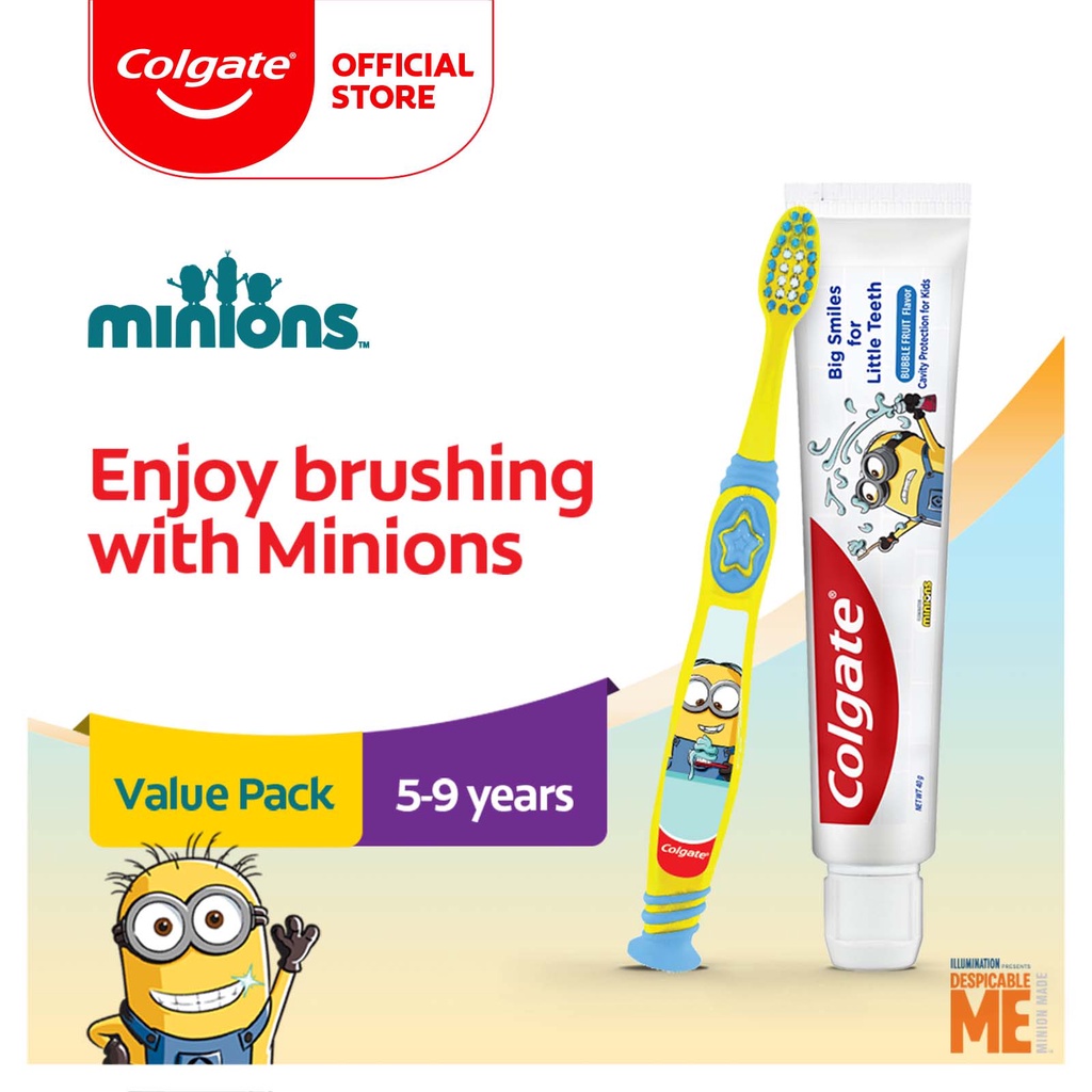 Colgate Kids Minion Toothpaste 40g + Toothbrush 5-9 Years (Ultra Soft ...