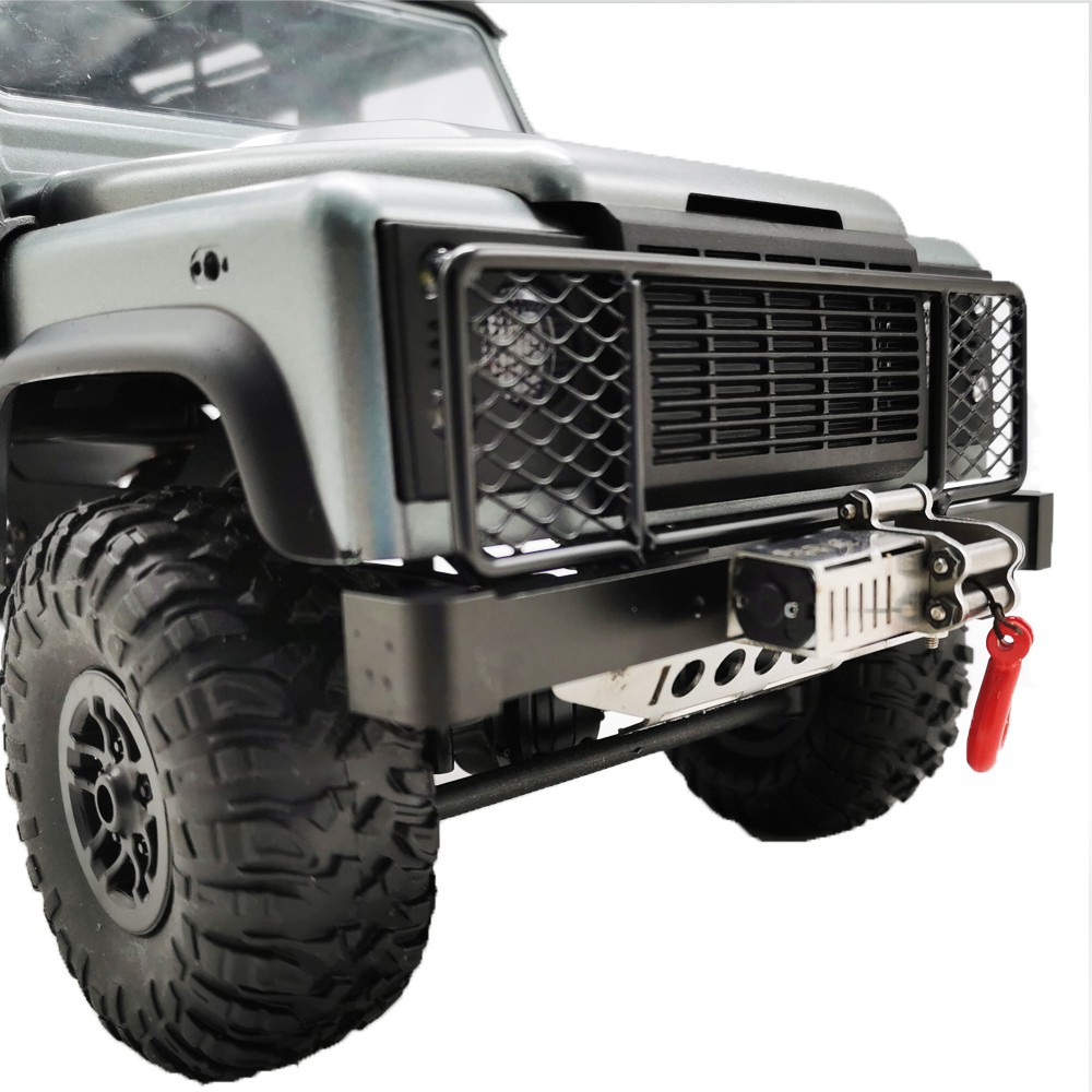Pièces Modèles RC pour MN D90 D91 D96 MN86 pour MN99S 1/12 RC Car Upgrade Parts Protection de Pare-Chocs Avant en métal avec Crochet de remorque(Gray