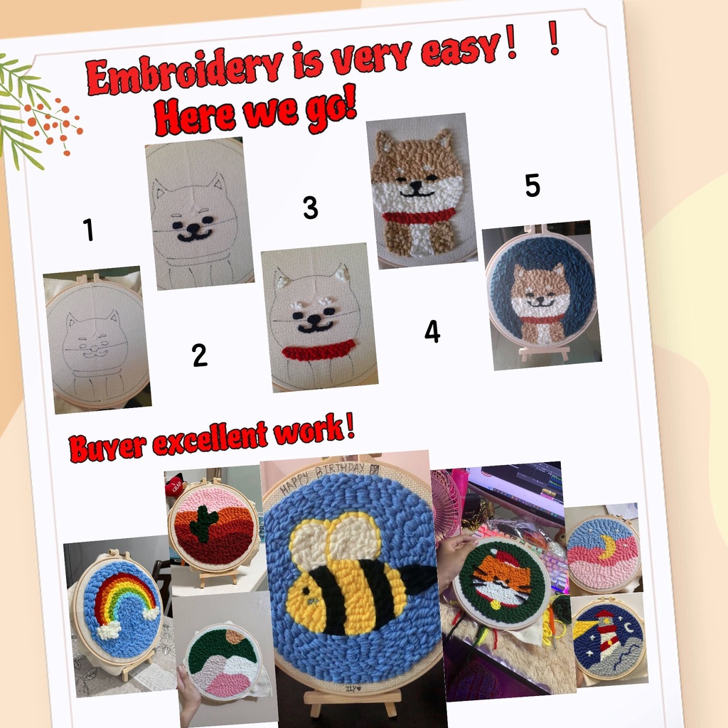 Embroidery Kit Needlework for Beginner Punch Needle Cross Stitch Set ...