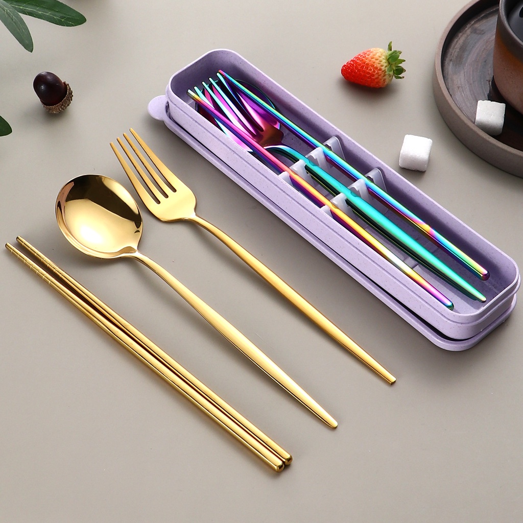 Spoon SET 3 IN 1 CUTLERY Chopsticks 304 STAINLESS STEEL Thick Korean (A