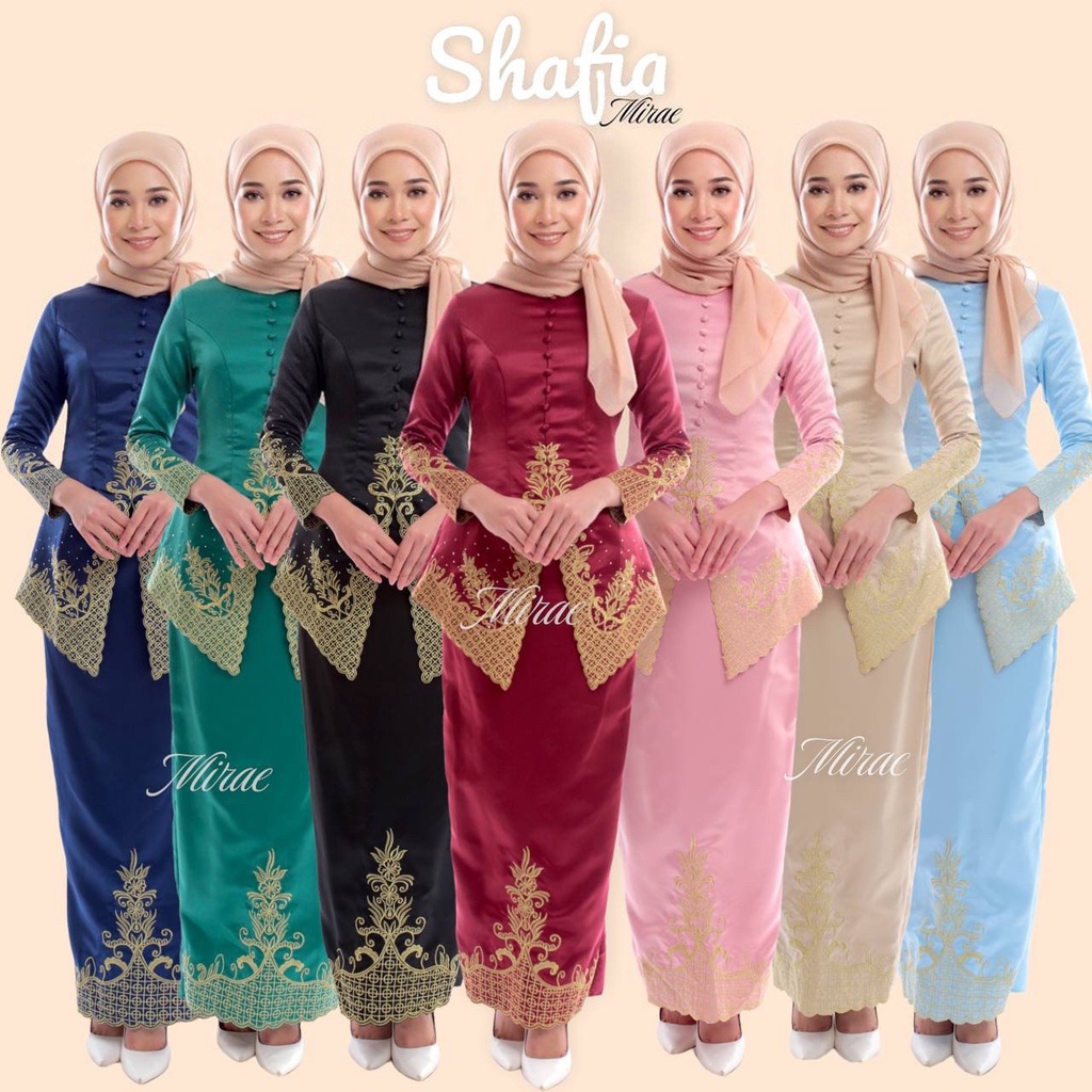 Shafia Kebaya Satin Sulam Emas/ Baju Tunang/ Baju Kurung Raya | Shopee ...
