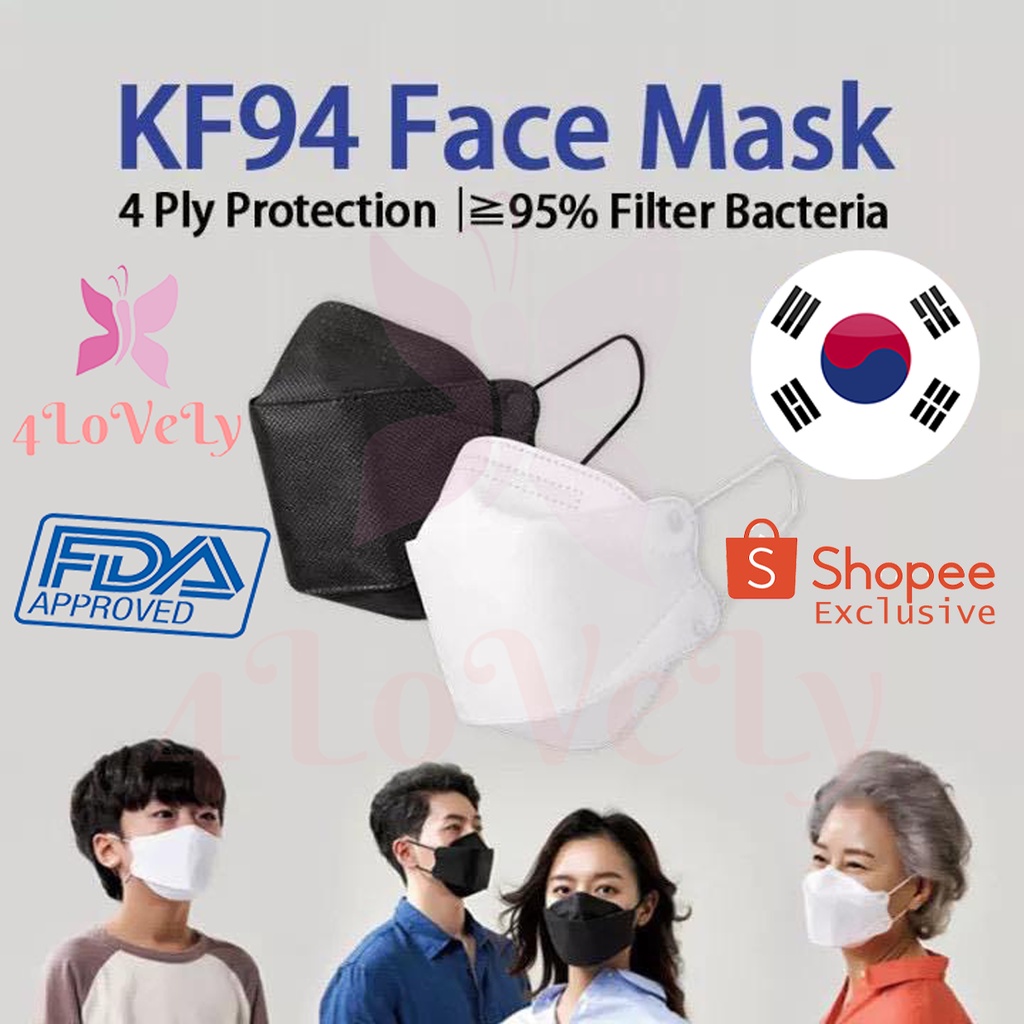 Lot De 100 Masques Jetables KF94 Noir - Fabriqué En Corée, Protection Confort