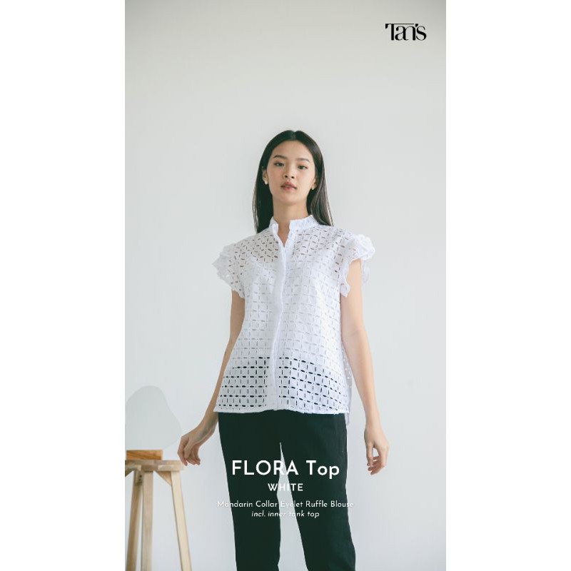 Flora Eyelet Ruffle Top - Butterfly Ruffles Sleeves Mandarin Collar ...