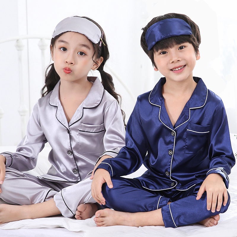 Baby Boy Girls Silk Satin Pyjamas PJS Set Kids Long Sleeve Sleepwear  Nightwear