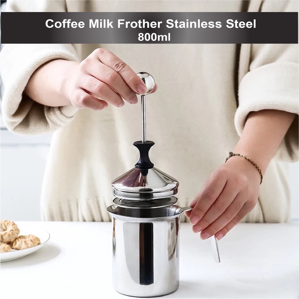 Manual Milk Frother Foam Maker Stainless Steel Thickened Double