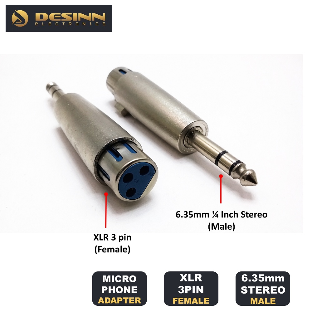 XLR Female to 1/4 Inch 6.35mm TRS Adapter Stereo Male Balanced Audio ...