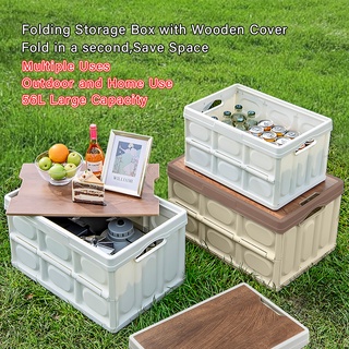 Foldable Storage Box Camping Outdoor Waterproof Container Wooden Lid  Folding Storage Box Car Storage box