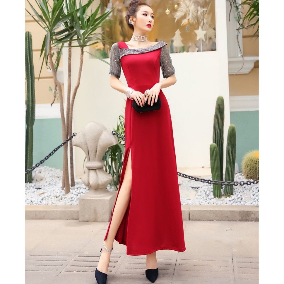 S L Elegant Women Slim Black Evening Long Gowns Dress Off Shoulder