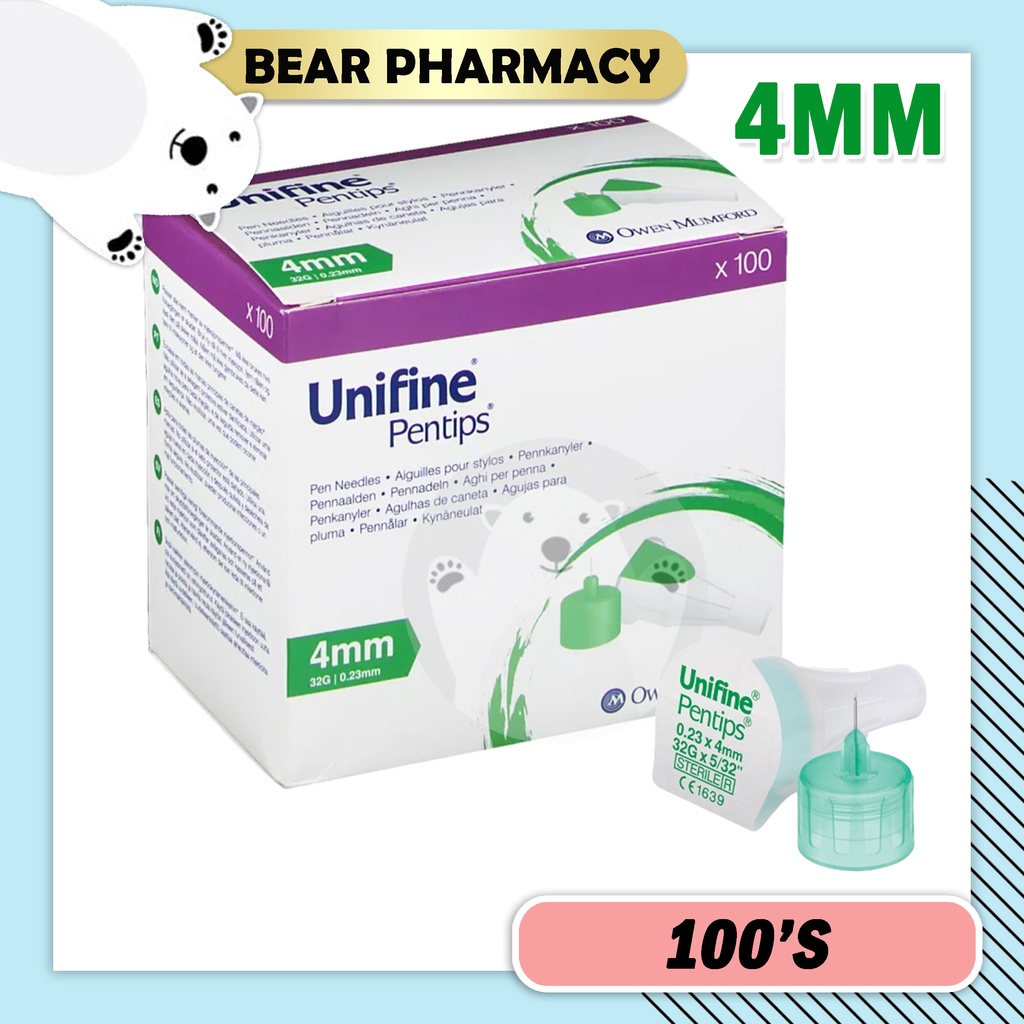 UNIFINE Pentips Insulin Pen Needle Penfill 4mm 32G 0.23mm - 100's [1 ...