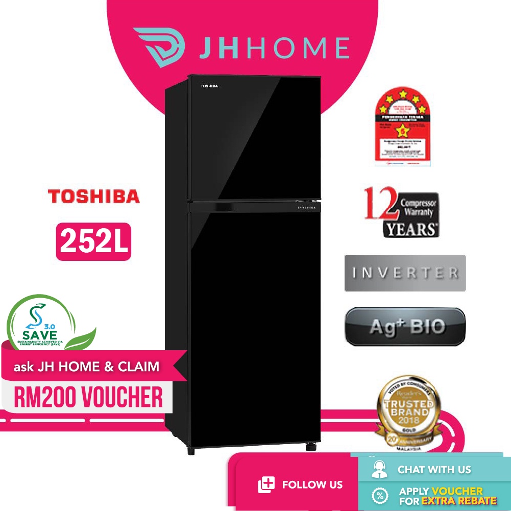 Toshiba 252L Inverter 2 Door Fridge GR-A28MU(UK) | AG+ Bio Deodorizer ...