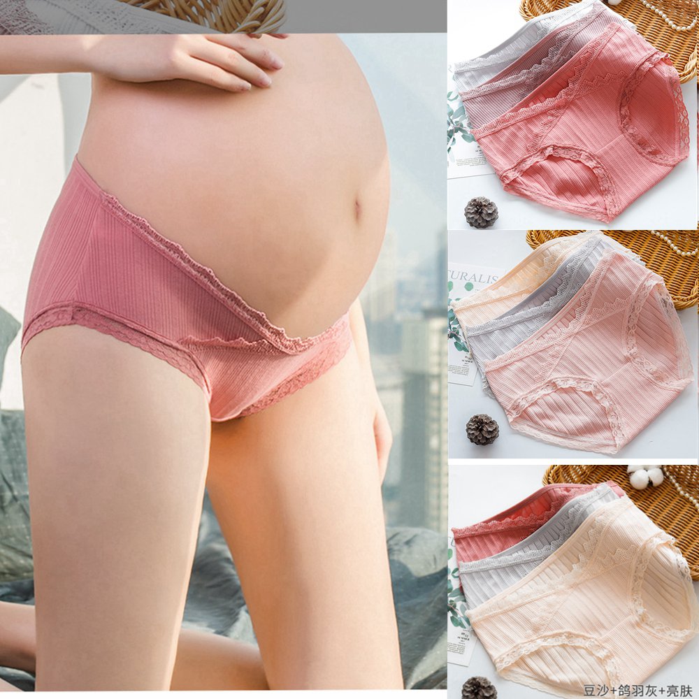 3Pcs/Set Sexy Lace Panty Seamless Panties Women Pregnancy Maternity  Underwear U Shape Low Waist Cotton Briefs
