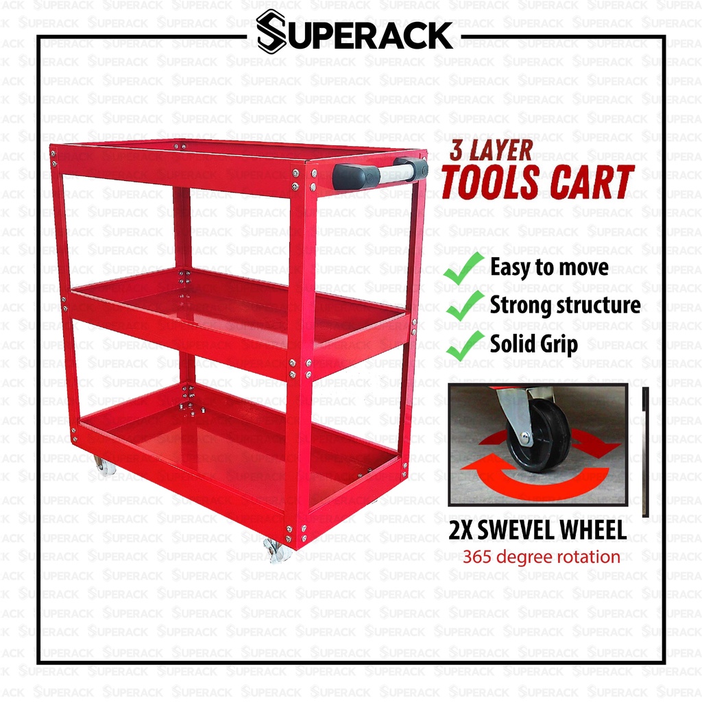 SUPERACK Trolley Rack 3 Layers Service Cart Metal Steel Tool Trolley
