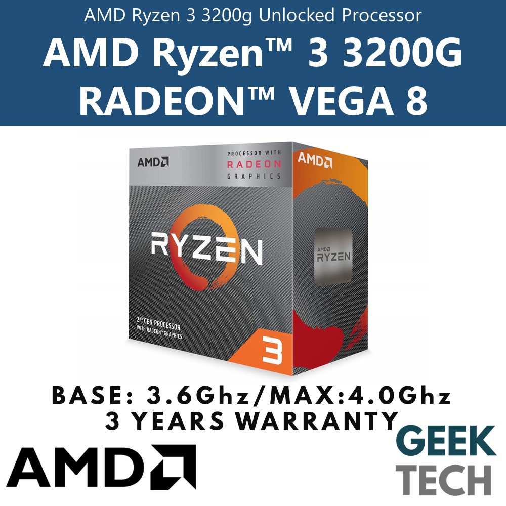 AMD Ryzen 3 3200G with Radeon Vega 8 Graphics (4M Cache, up to 4.0Ghz ...