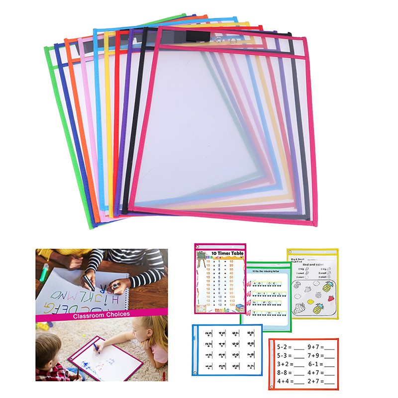 6Pcs Dry Erase File Folder Document Bag Transparent Reusable Writing