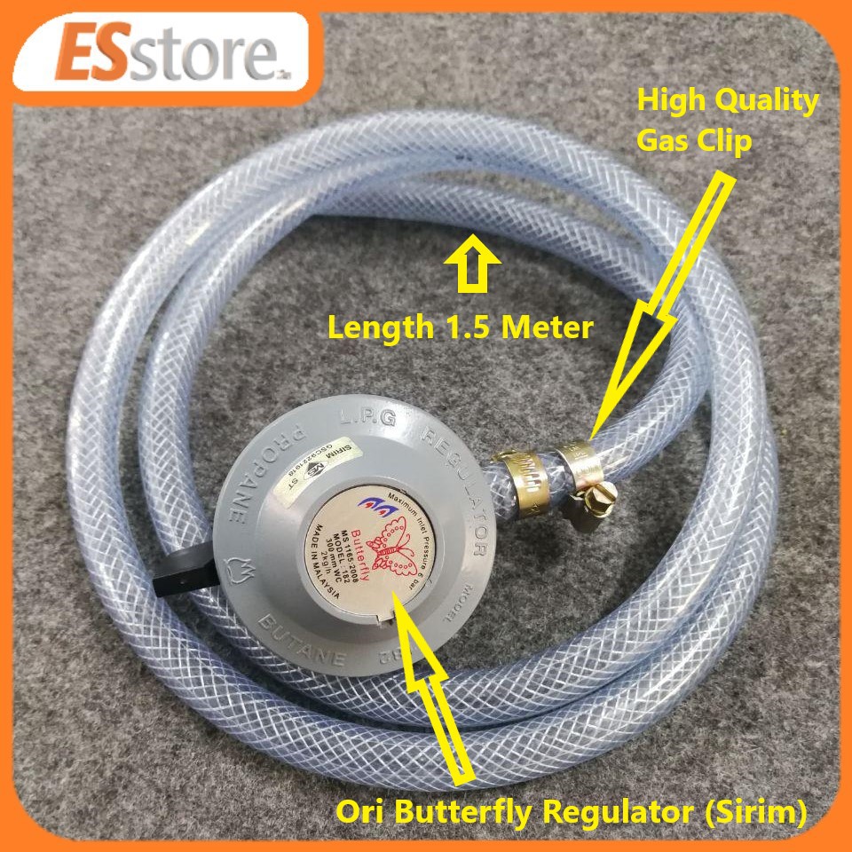 Original Butterfly Low Pressure Gas Regulator Sirim Approved Gas Hose