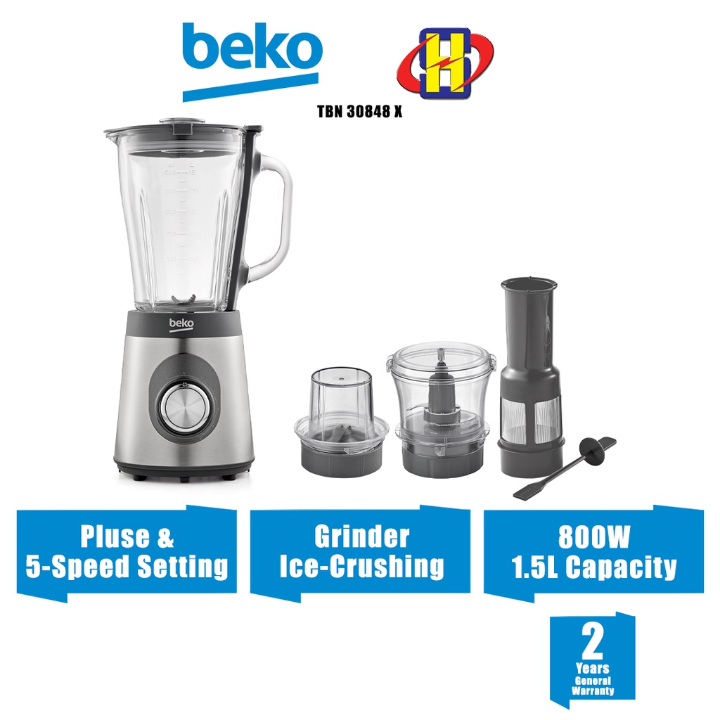 Beko Blender (1.5L/800W) 5Speed Settings Glass Jug Blender TBN 30848 X