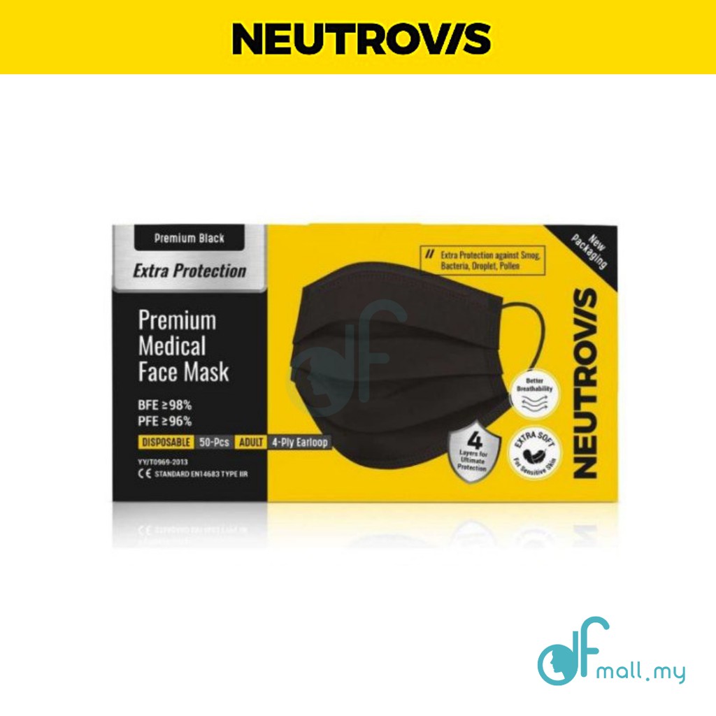 Neutrovis Premium Black/Denim/Grey Ply4  Medical Mask &  KF94 Korean Face Mask (Adult Earloop Face M