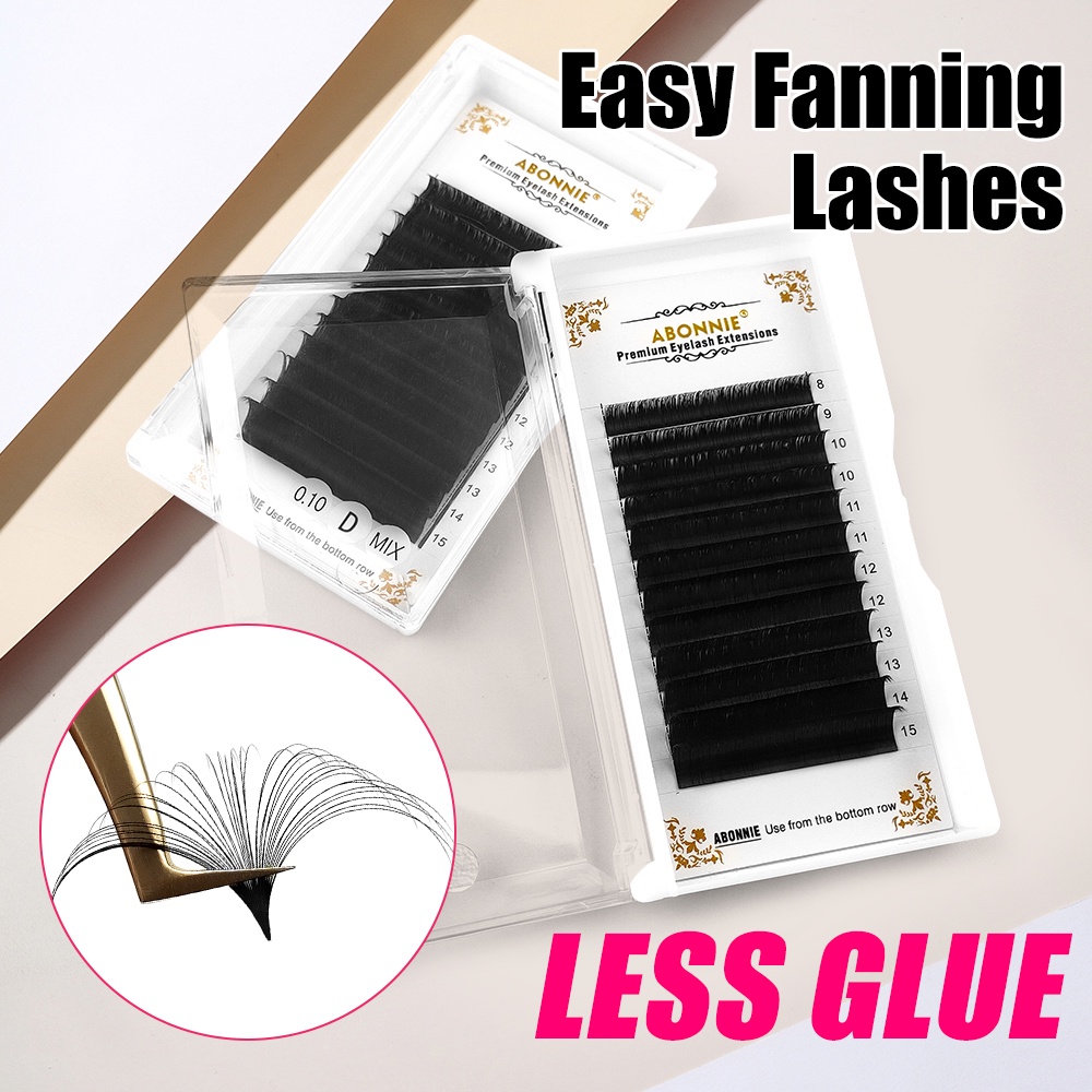 Abonnie Easy Fan Lashes Extensions 0.05/0.07 C/D curl 1s blooming eyelash  extension supplies mink volume lashes 0.05C 8mm