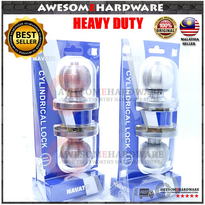 NAVATO/MEWAH HEAVY DUTY CYLINDRICAL DOOR LOCK DOOR KNOB TOMBOL PINTU ...