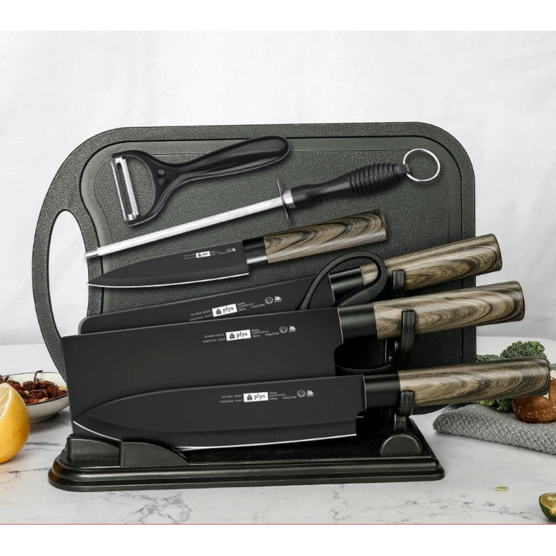 9 in 1 Knife Set Stainless Steel Japanese Damascus Knife with Black Oxidation iron Kitchen Chef