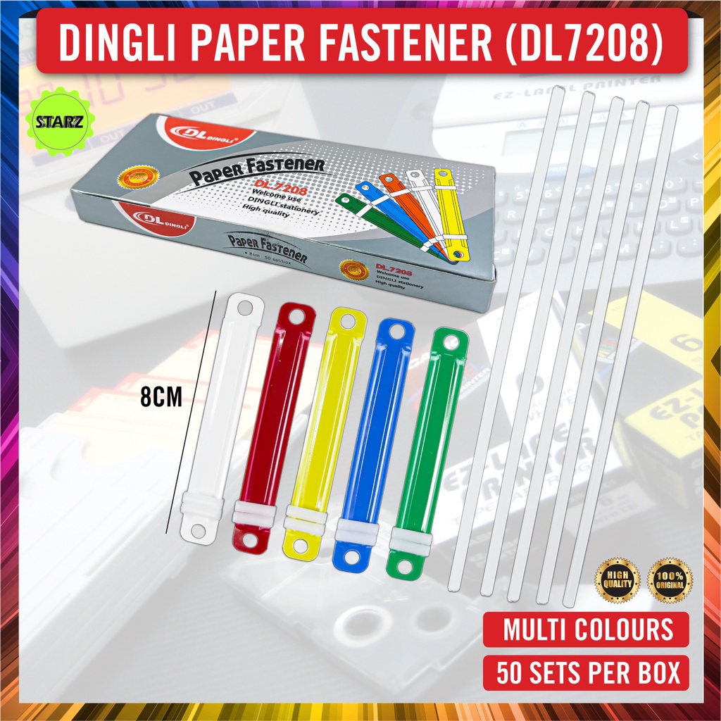 Dingli Paper Fastener / Colour Plastic Fastener 8cm (50set/Box
