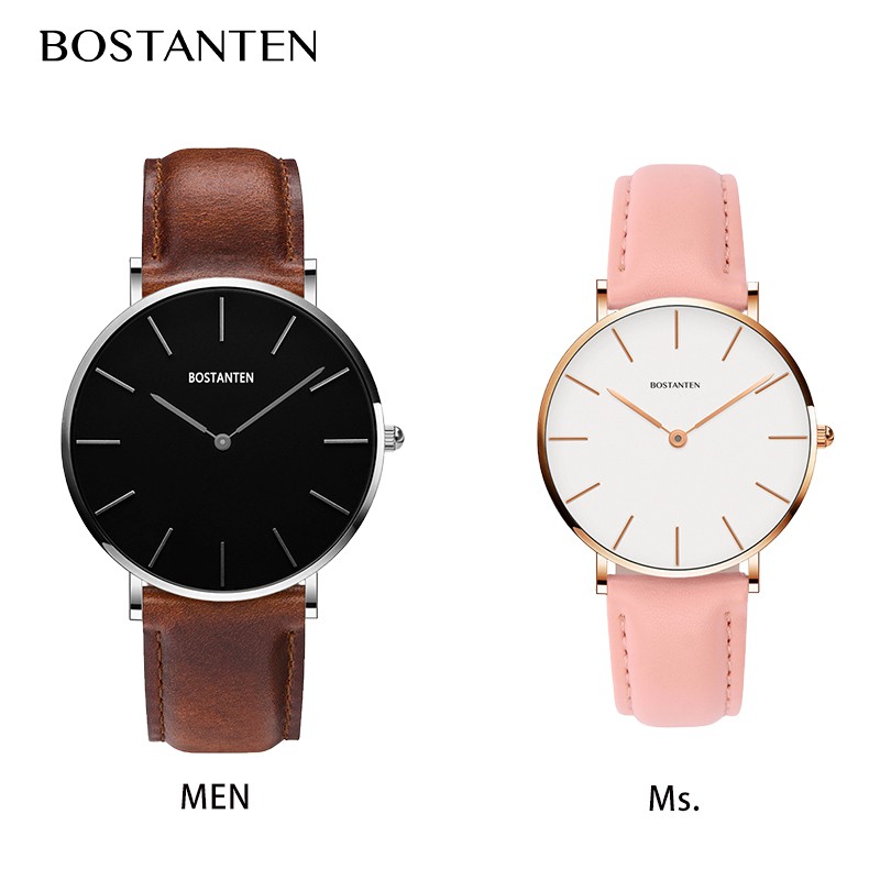 Jam Tangan Couple Set Bostanten Luxury Couple Watches Ladies Waterproof  Quartz Watches Men's Classic Leather Watches