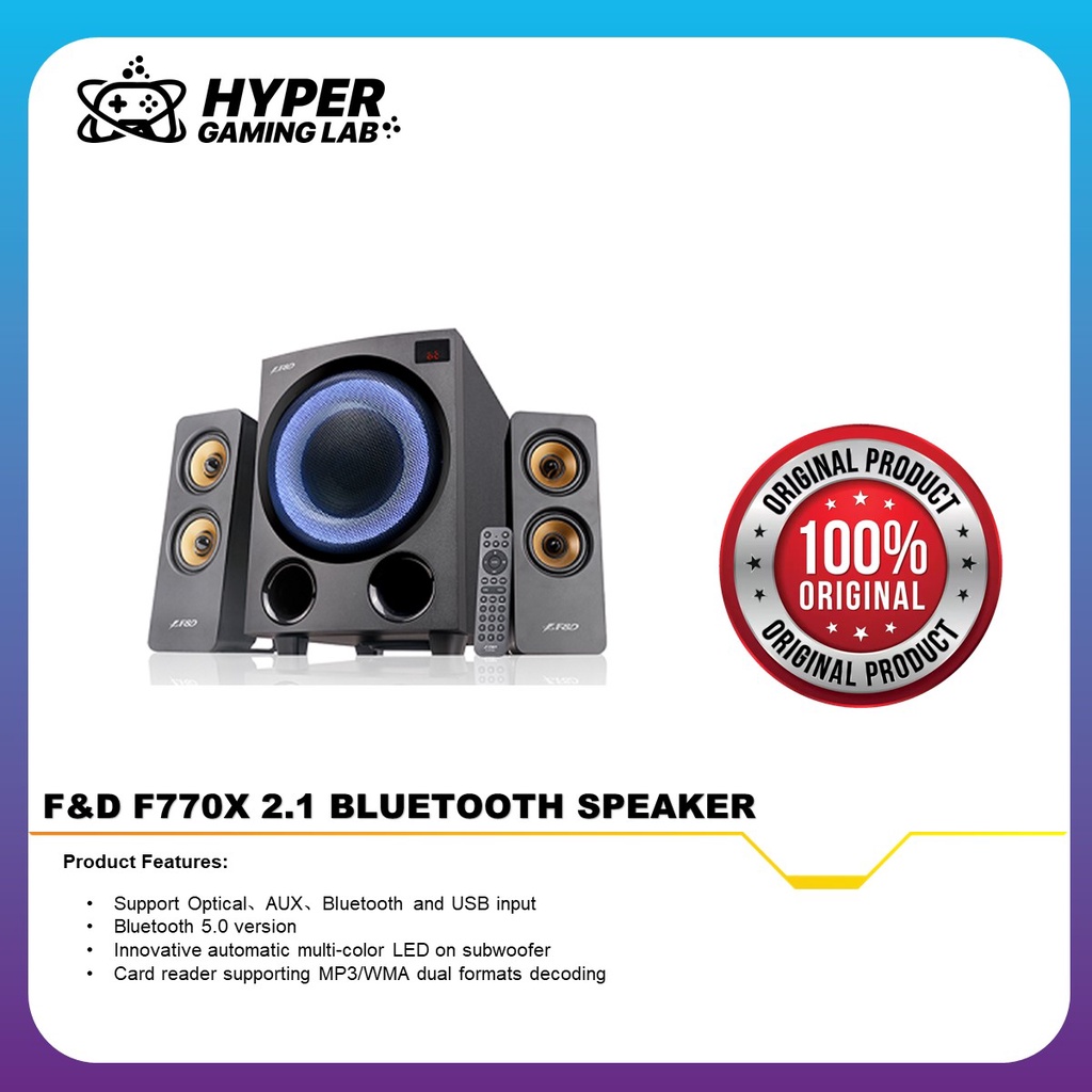 F & D F770X 76W 2.1 Subwoofer Bluetooth USB Reader FM Multimedia ...