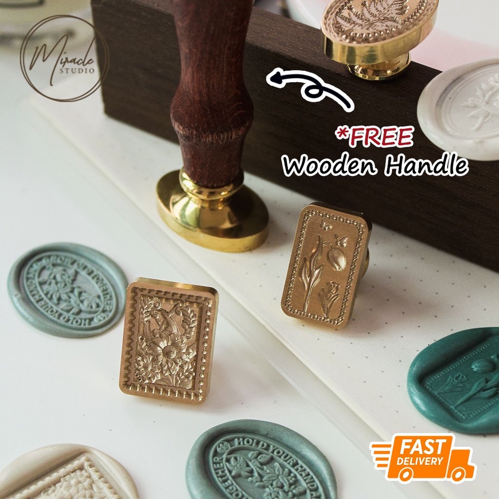 Retro Wax Seal Stamp Vintage seal wax set Floral Irregular FREE Wooden