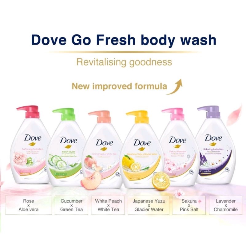 Dove Go Fresh Body Wash Sakura Blossom White Peach Japanese Yuzu