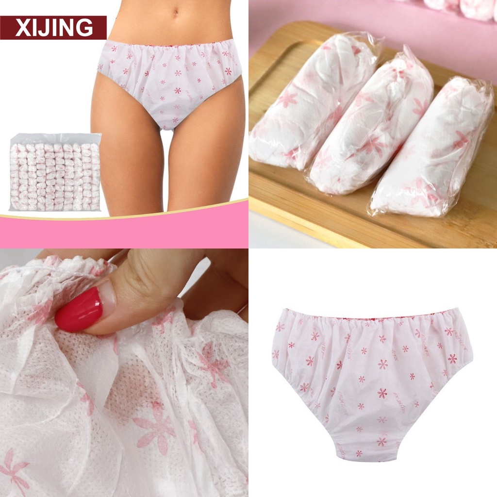 XJ-6pcs/set Women Disposable Panties Non-woven Print Underwear Travel  Postpartum Portable Cotton Briefs