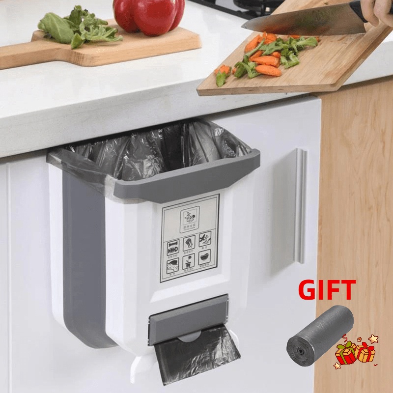 9L Foldable Kitchen Trash Can with 15PCS Garbage Bag Plastic Car Trash ...