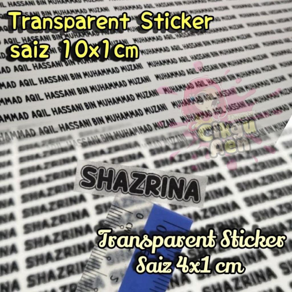 STIKER NAMA TRANSPARENT UNTUK BUKU SEKOLAH/BUKU KERJA /ALATULIS ...