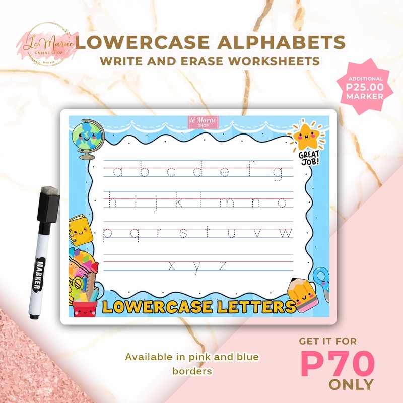 ABC ALPHABET LOWERCASE Write and Erase Tracing Laminated Worksheets ...