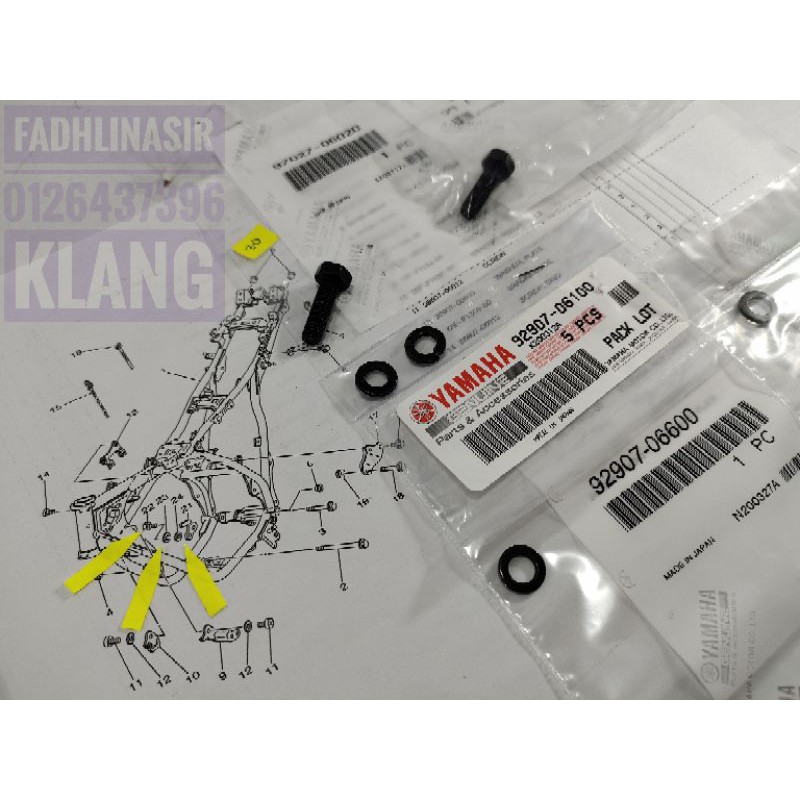 SET BOLT WASHER STOPPER KICK STARTER RXZ ORIGINAL JAPAN.(PRICE FOR 6PCS