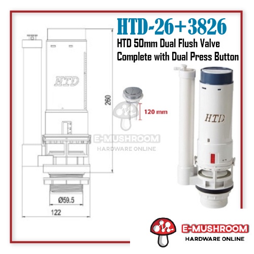 HTD Dual Flush Valve c/w Dual Press Button 50mm base Shopee Malaysia