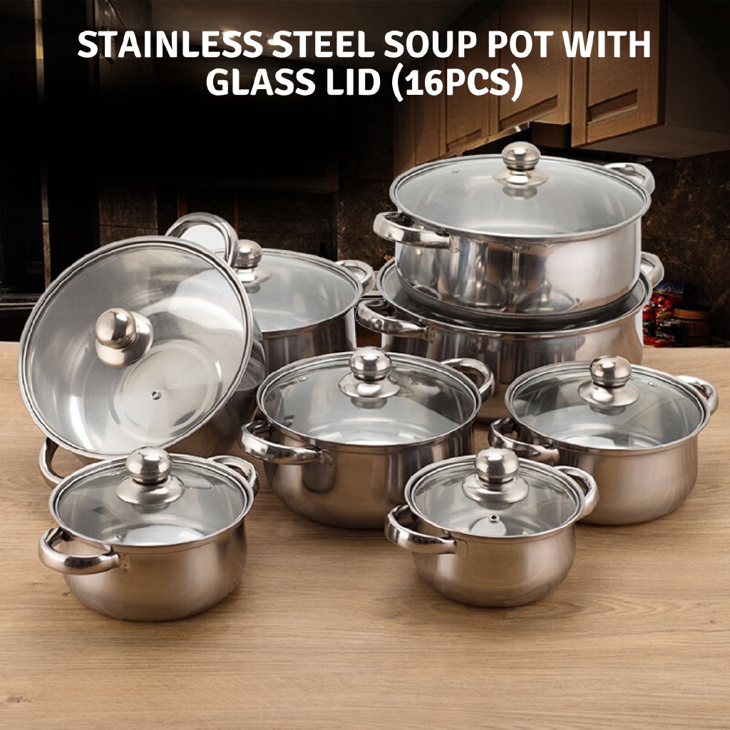 [READY STOK] HighQuality Cookware Stainless Steel Soup Pot With Glass