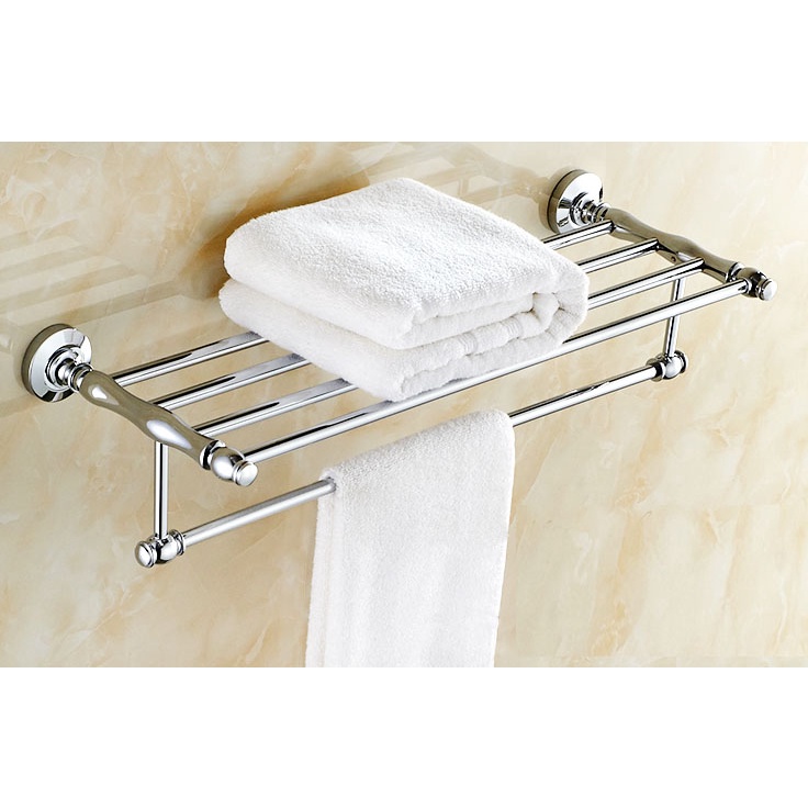 Polished Chrome Silver Brass Bathroom Wall Mount Shelf Towel Rack Bath Storage Sanitary Wares