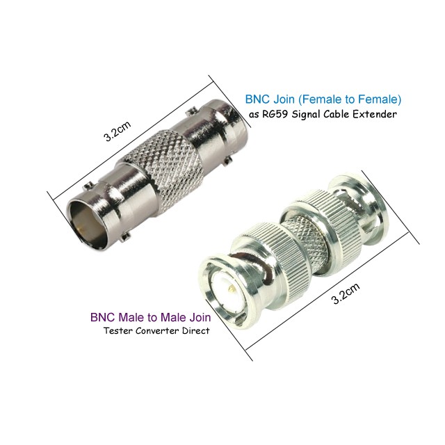 BNC Join Female to Female Male to Male Plug CCTV Connector RG59 Camera Signal Cable Join CCTV