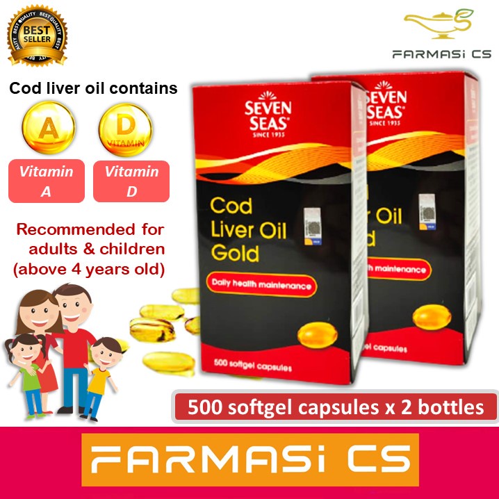 Seven Seas Cod Liver Oil GOLD 500 softgel capsules x 2 bottles (TWIN ...