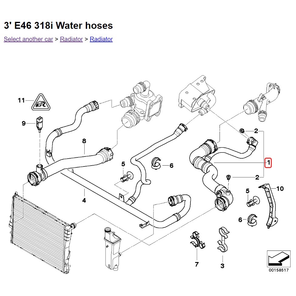 E46 BMW TOP RADIATOR HOSE COOLANT HOSE 318i 2.0 N42 17127520668