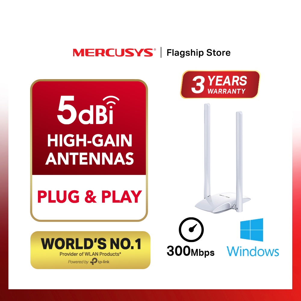 Mercusys 2 X 5dbi High Gain 300mbps Usb Wifi Wireless Adapter For Desktop And Laptop Mw300uh