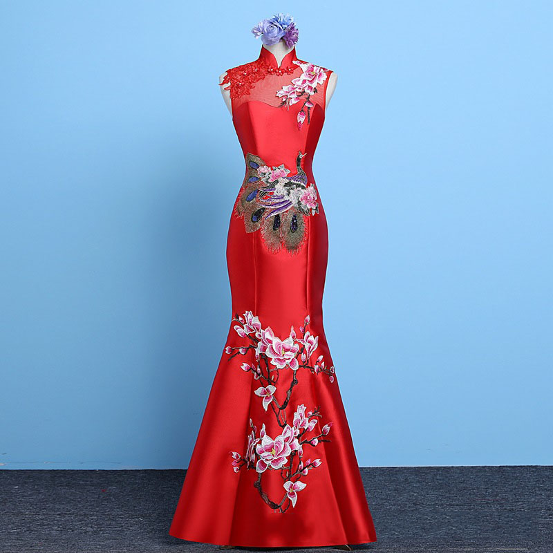 Ao Dai Vietnam Cheongsam Traditional Qipao Cheongsam Fashion Red Embroidery  Chinese Wedding Dress Vintage Stand Long Purple Gown - Cheongsams -  AliExpress