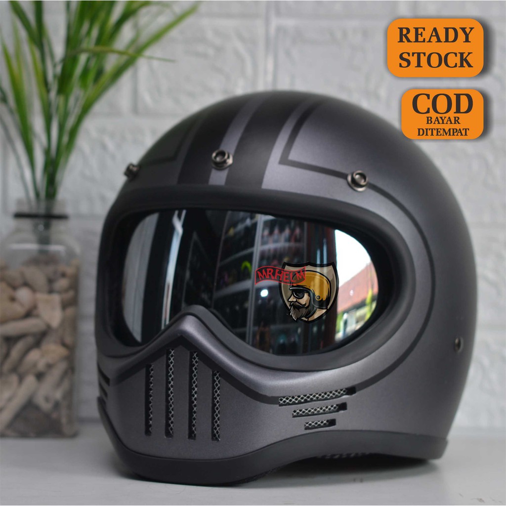 Helmet CUSTOM CAKIL M30 SIMPSON LIST 2 Gray DOFF BLACK WITH INNER VISOR