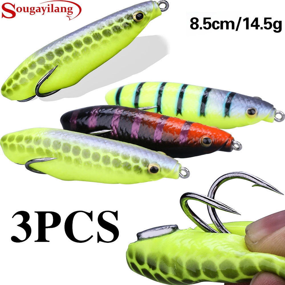 Sougayilang 3pcs Frog Bait Soft Worm Fishing Lure with Hooks Topwater  Sneakhead Fish Lures Pancing