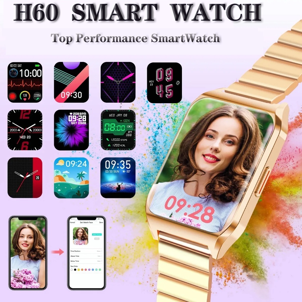 2022 New H60 Wireless Charging Bluetooth call Smart Watch for Men Heart  Rate Sleep Monitoring Payment Sports Custom Watch Face for ios Xiaomi  Huawei vivo Samsung