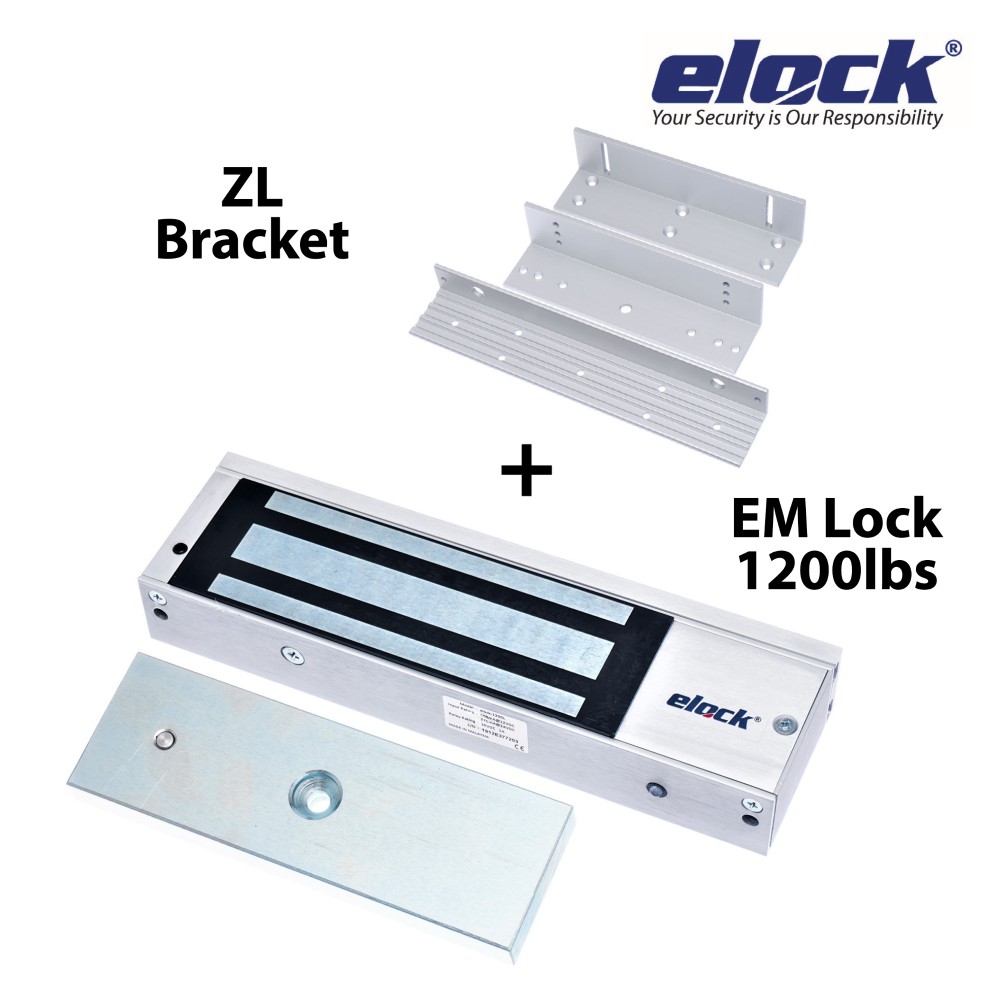 Elock 1200 lbs EM Lock + ZL Bracket Bundle Lock with LED 12/24VDC Access
