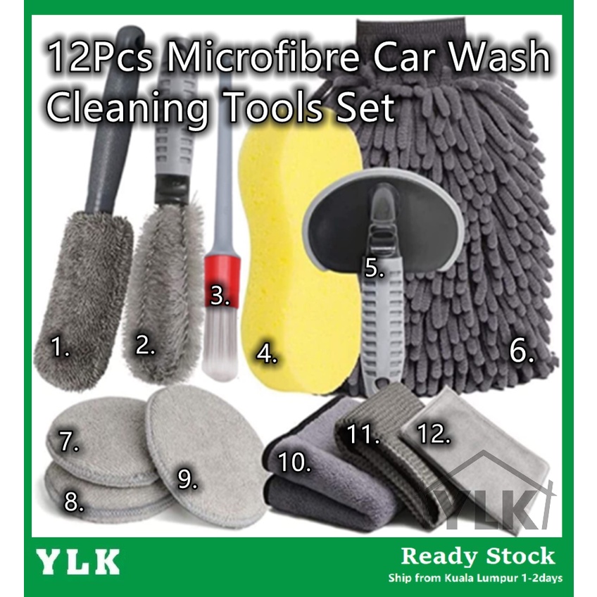 YLK 12Pcs Microfibre Car Wash Cleaning Tools Set Gloves Towels ...
