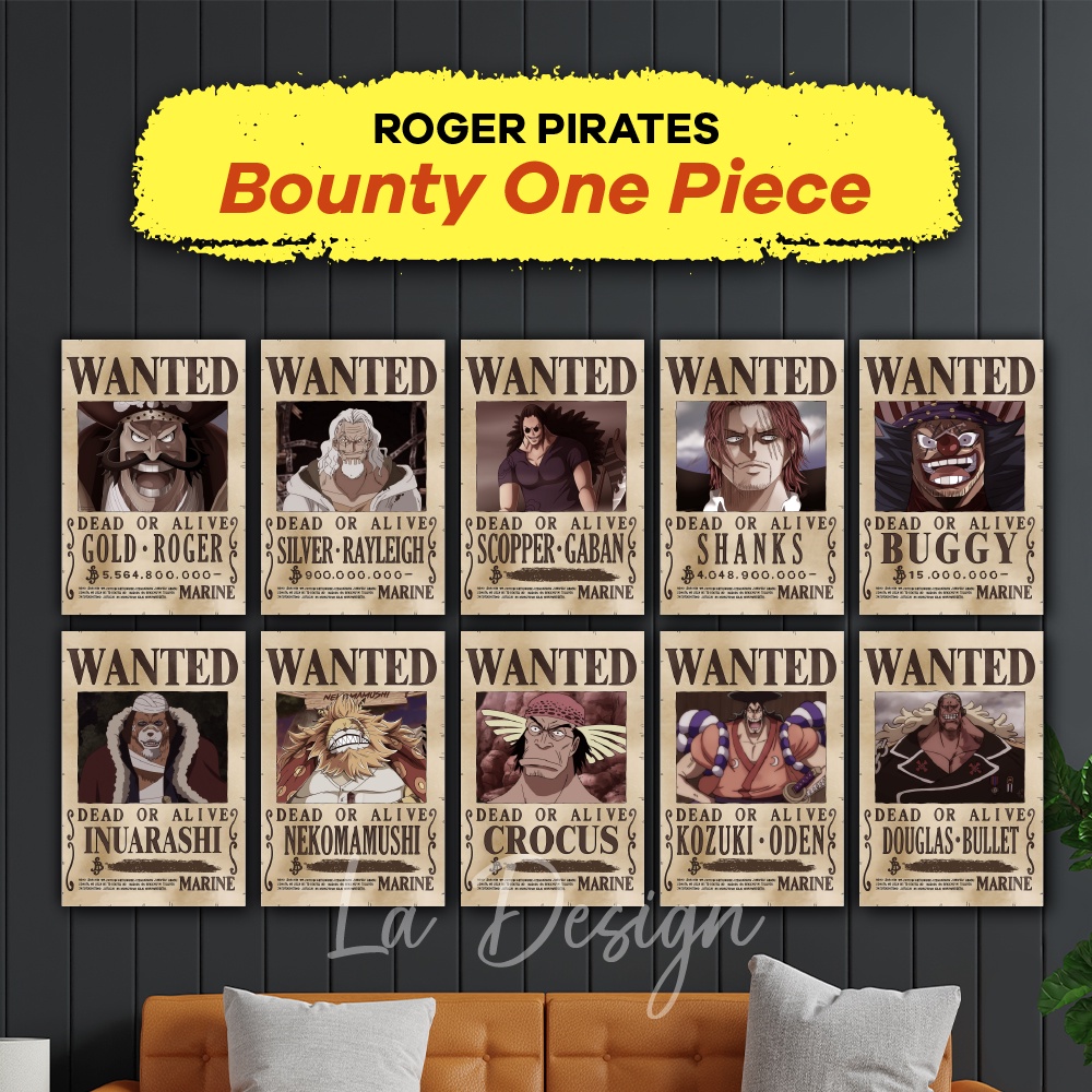 One Piece Wanted 1 Set Roger Pirates Crew Poster One Piece Anime One ...