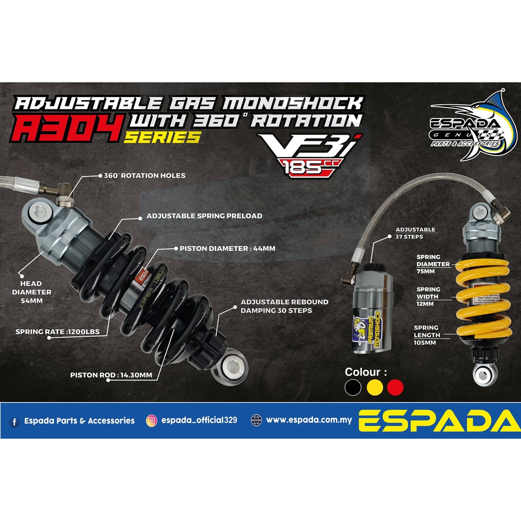 ESPADA SYM VF3I 185 ADJUSTABLE GAS MONOSHOCK WITH 360' ROTATION