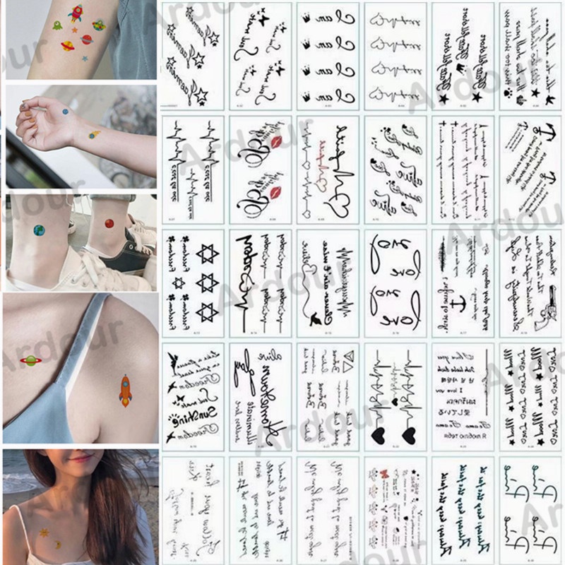 30pcs Temporary Tattoo Sticker Waterproof Cute English Letter Fake